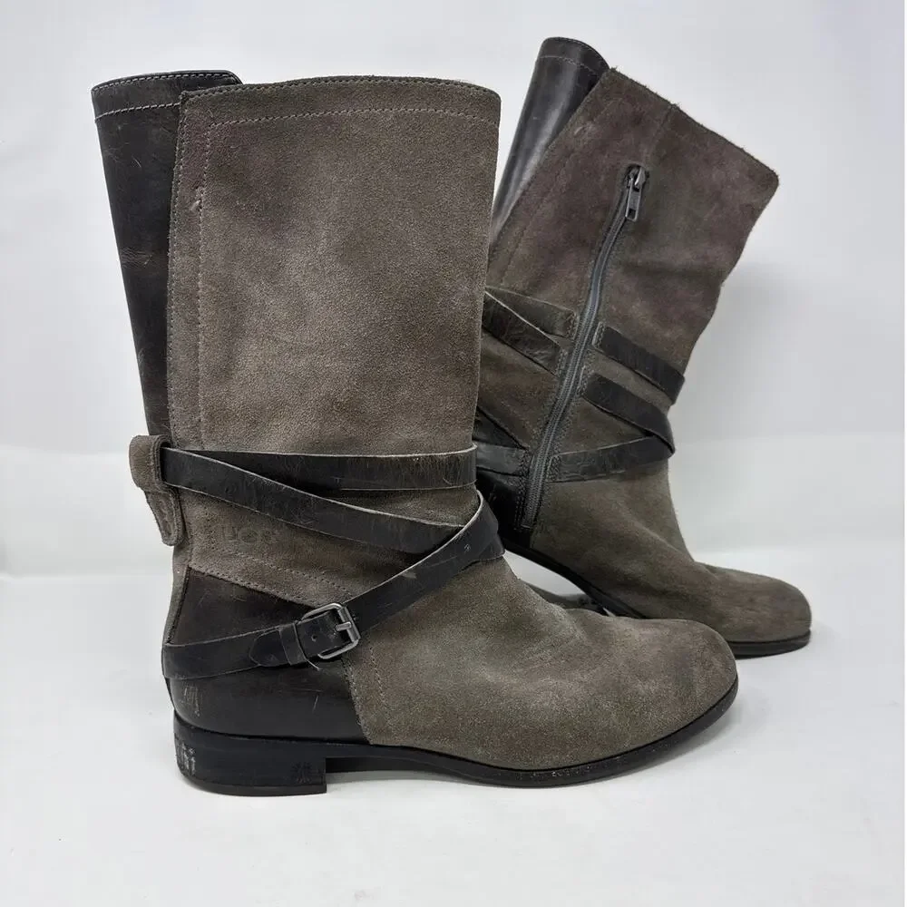 UGG Boots Womens Size 9 Grey & Black Deanna Burnished Suede Leather Riding Moto